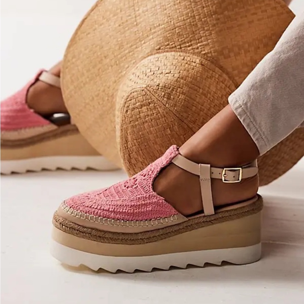 Free People Pink Knit Platform Espadrille Sandals